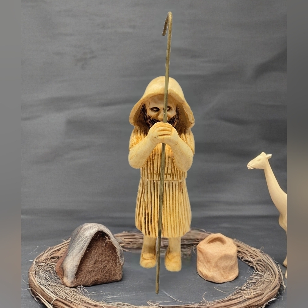 Nativity Shepard Holding His Staff Hand Carved Wood 1999 R Herrenbruck Christmas